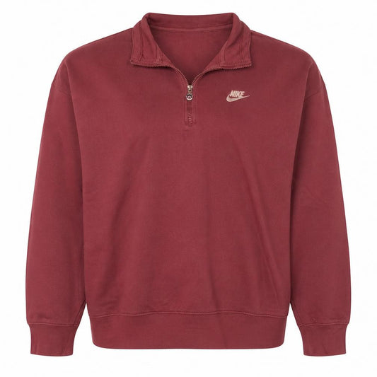 Front view of Nike Women's Red 1/2 Zip Oversized Fit Cotton Sweatshirt L