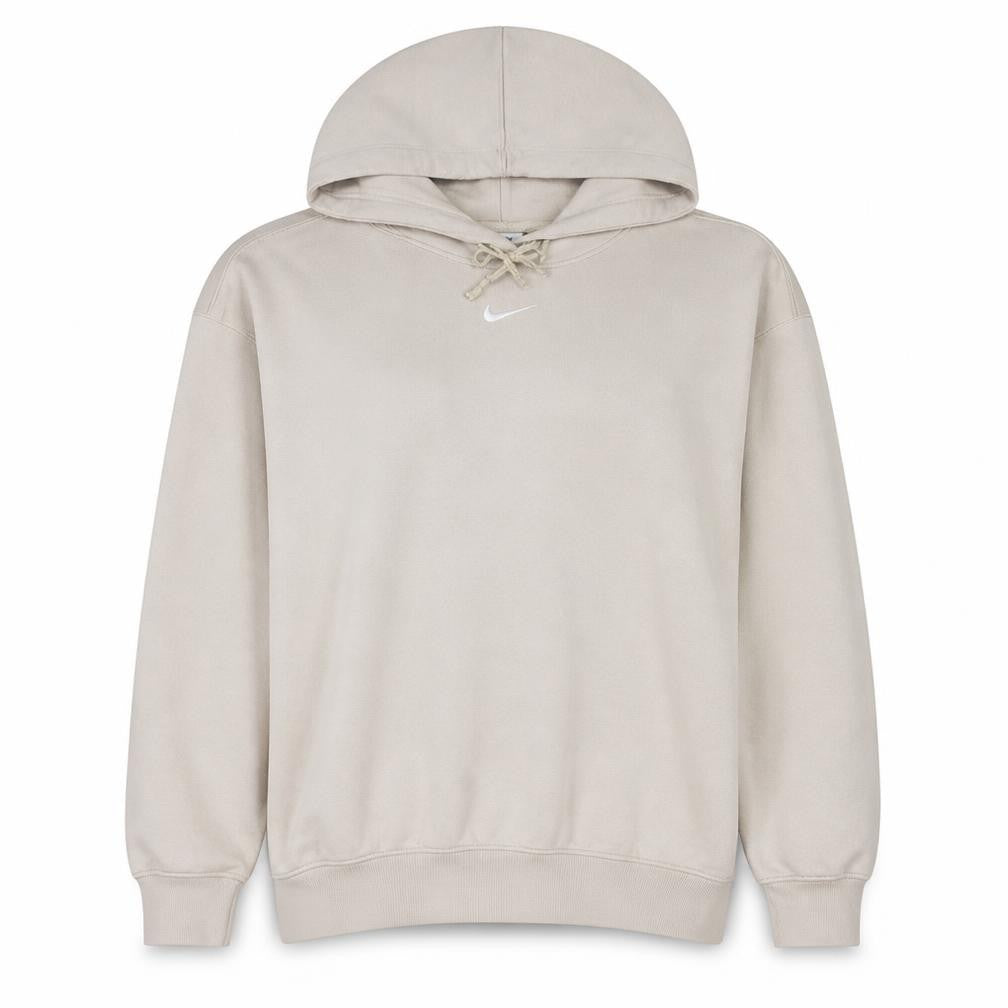 Front view of Nike Women Beige Pullover Hoodie M Hooded Logo Sweatshirt