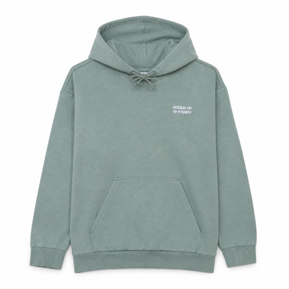 Front view of Adidas Women’s Green Pullover Hoodie Medium Logo Print Cotton Blend