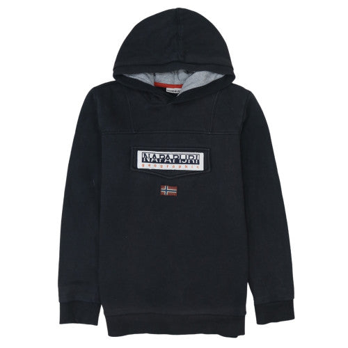 Napapijri Boys Black Pullover Hoodie 16 Years Fleece Lined Logo Top