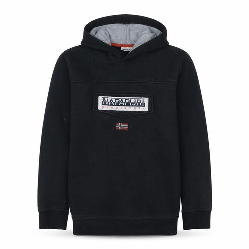 Napapijri Boys Black Pullover Hoodie 16 Years Fleece Lined Logo Top