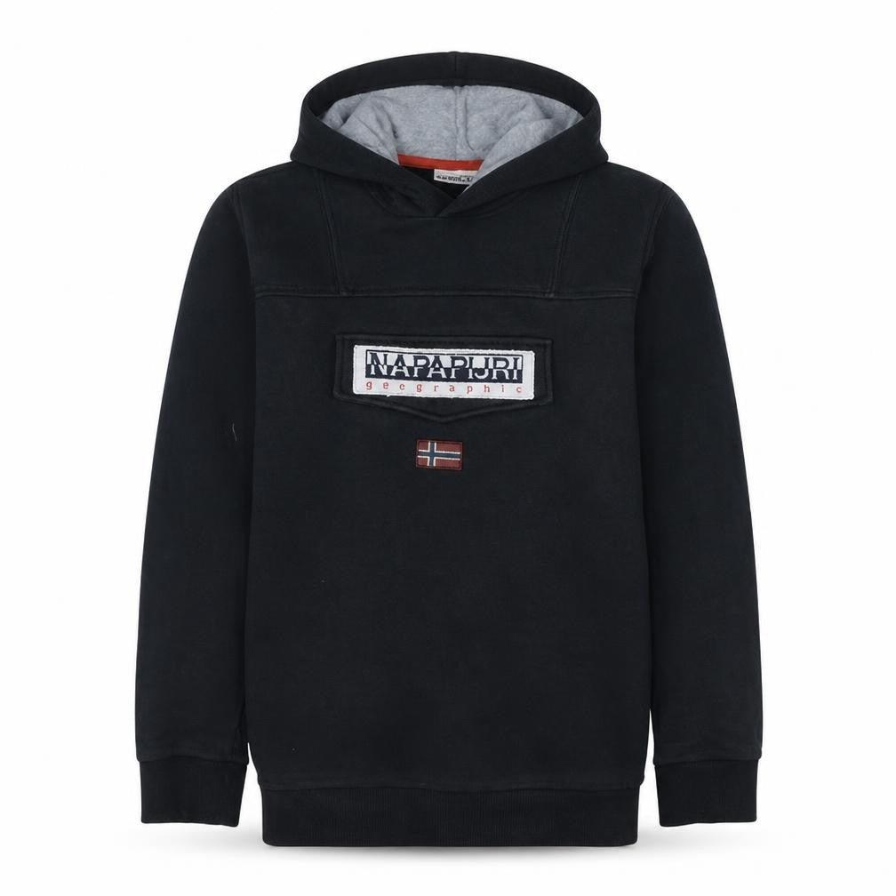 Napapijri Boys Black Pullover Hoodie 16 Years Fleece Lined Logo Top