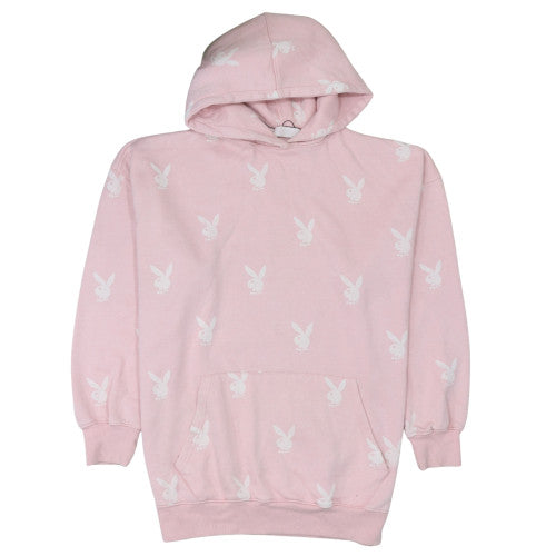 Missguided Women Pink Playboy Pullover Hoodie Size M Fleece Lined