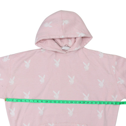 Missguided Women Pink Playboy Pullover Hoodie Size M Fleece Lined