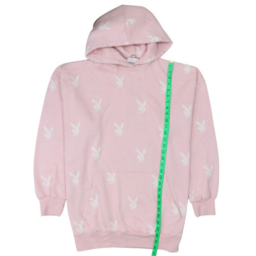 Missguided Women Pink Playboy Pullover Hoodie Size M Fleece Lined