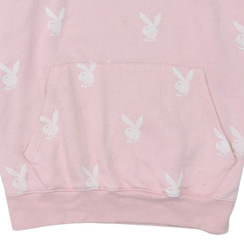 Missguided Women Pink Playboy Pullover Hoodie Size M Fleece Lined
