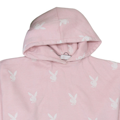 Missguided Women Pink Playboy Pullover Hoodie Size M Fleece Lined