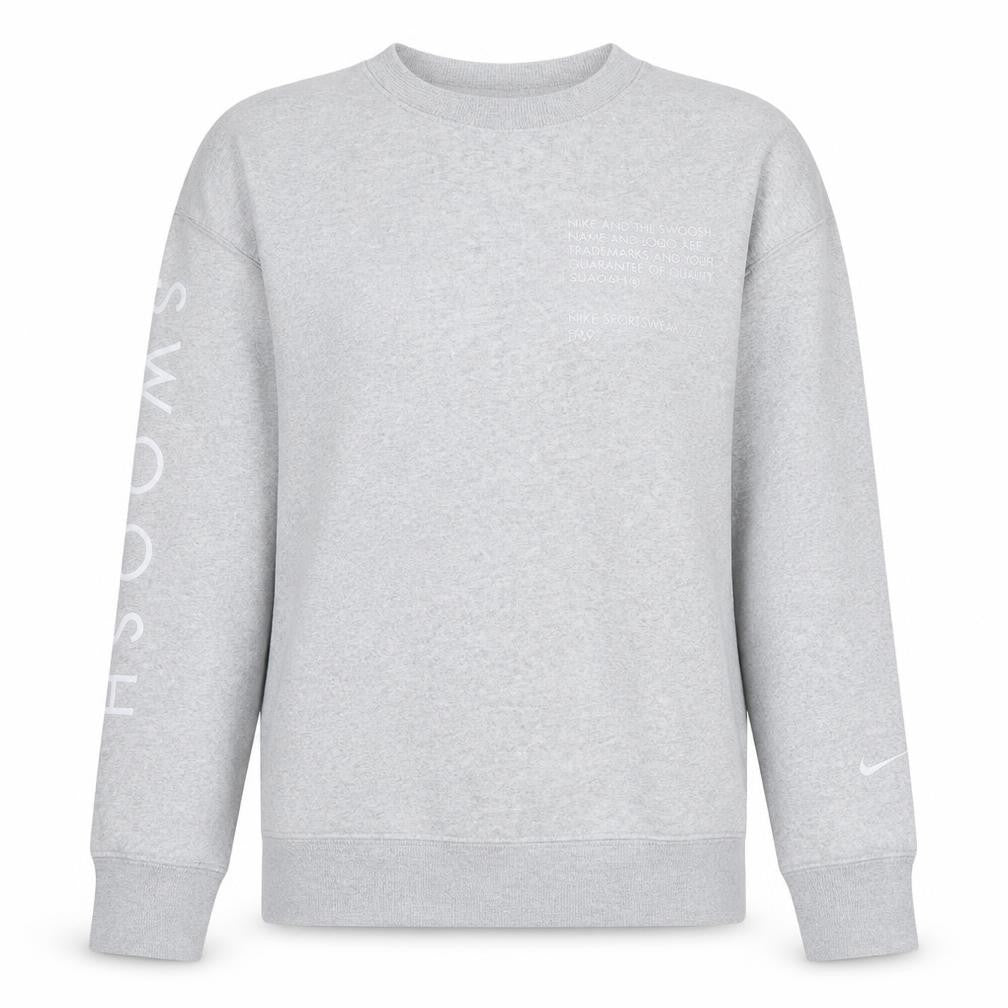 Front view of Nike Women's Grey Swoosh Logo Pullover Sweatshirt, size S