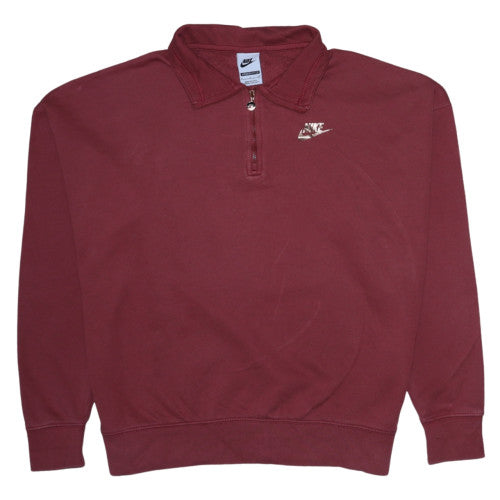 Nike Womens Burgundy 1/4 Zip Oversized Sweatshirt S Cotton Blend