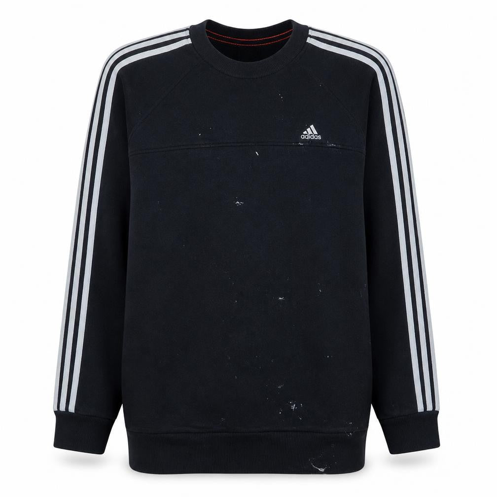 Front view of Adidas Men Black Crew Neck Pullover Sweatshirt, size M, Sports Fleece