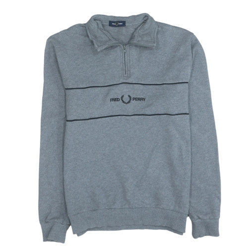 Fred Perry Men's Grey 1/4 Zip Logo Sweatshirt Size L