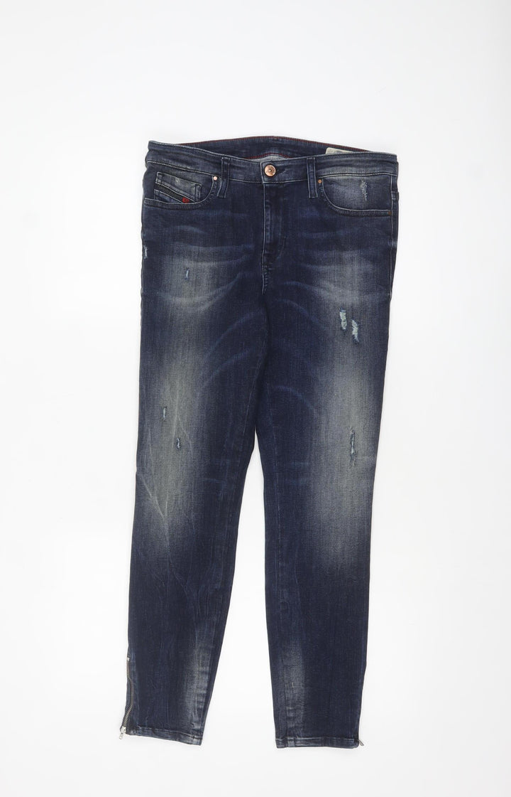 Diesel Women Blue Skinny Distressed Zip Jeans Size 10