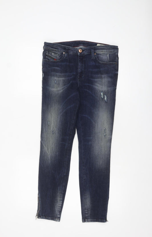 Diesel Women Blue Skinny Distressed Zip Jeans Size 10
