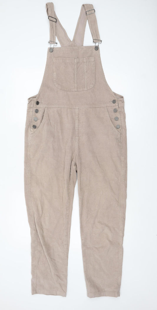 Pull & Bear Women Beige Corduroy Dungaree Jumpsuit Size 12 Regular Fit