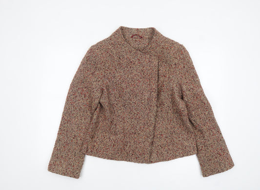 Dorothy Perkins Women Brown Wool Blend Tweed Blazer Jacket Size 14