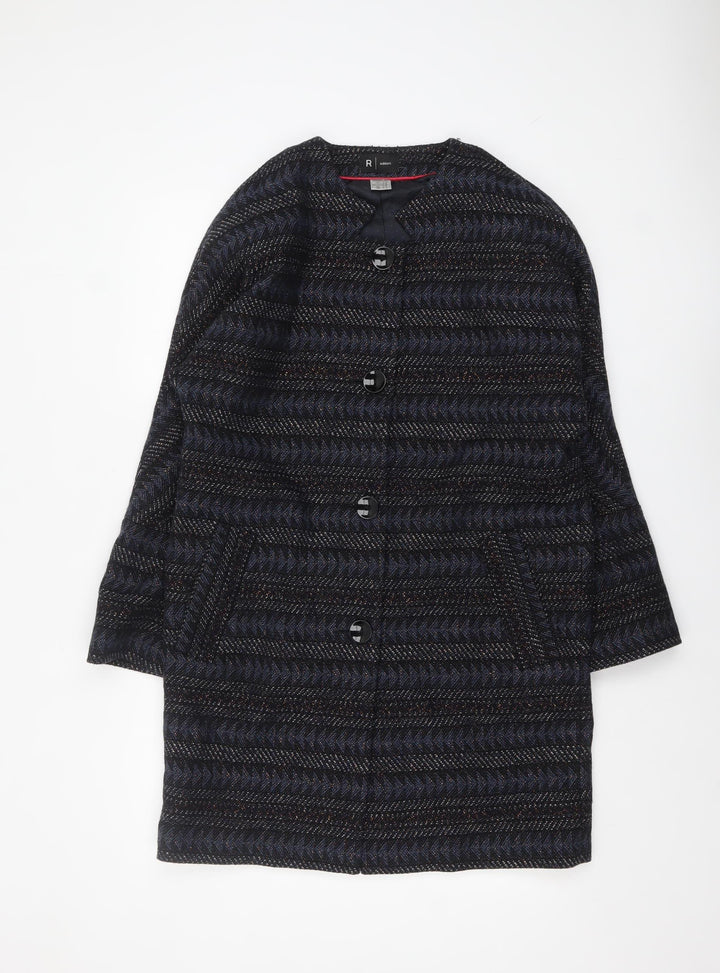 La Redoute Women’s Blue Herringbone Long Overcoat Size 10