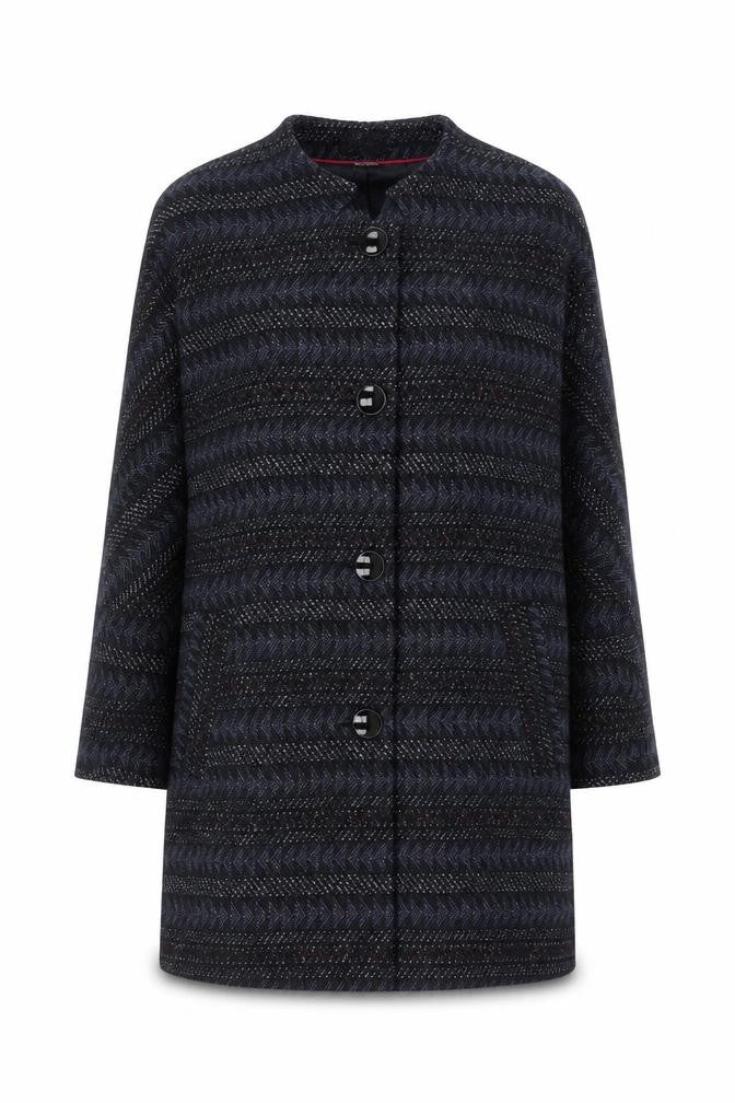 Front view of La Redoute Women’s Blue Herringbone Long Overcoat, size UK 10