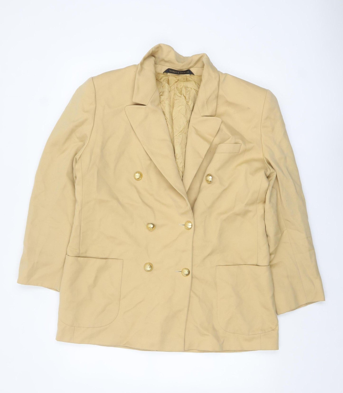 Marks and Spencer St Michael Beige Wool Double-Breasted Women's Blazer UK 18