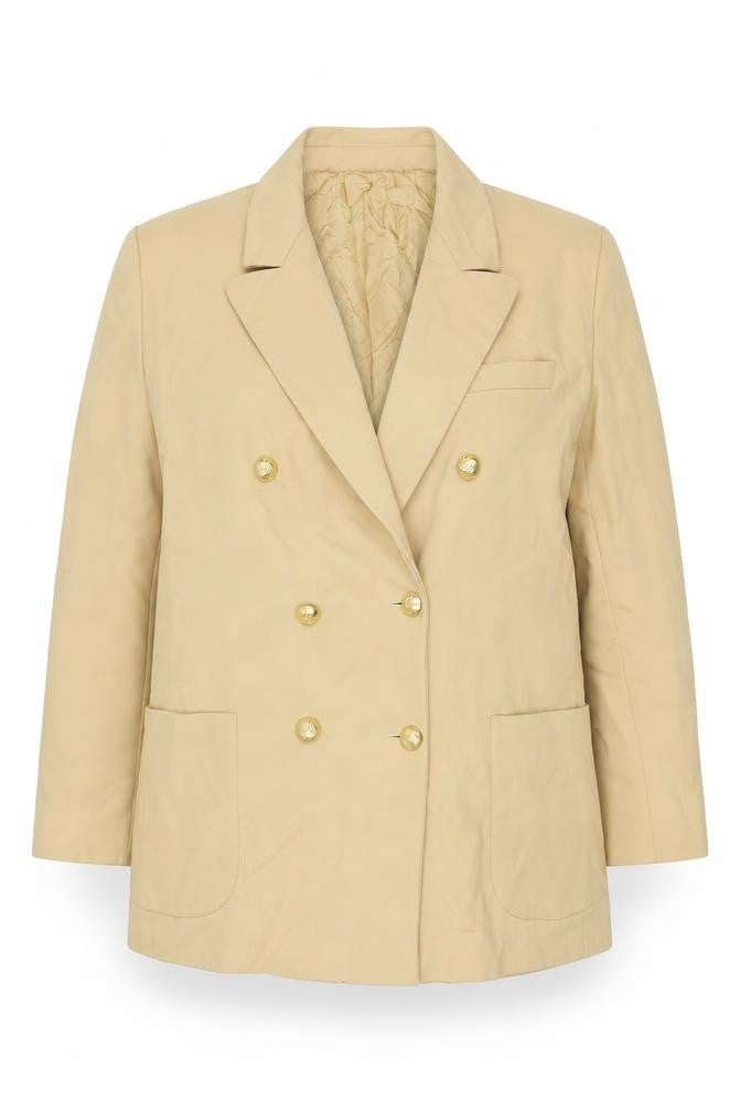 Front view of Marks & Spencer St Michael Beige Wool Double-Breasted Women's Blazer UK 18