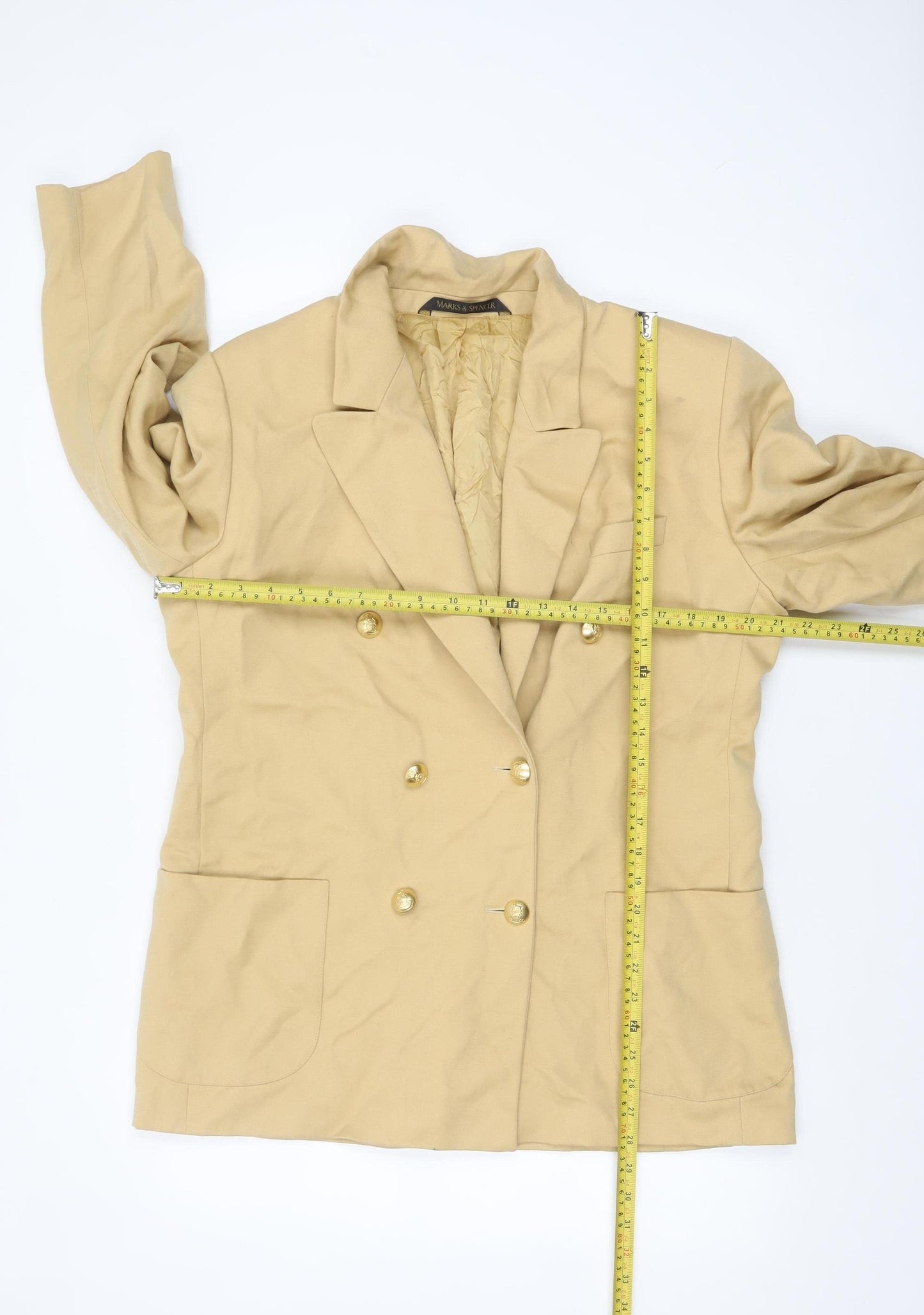 Marks and Spencer St Michael Beige Wool Double-Breasted Women's Blazer UK 18