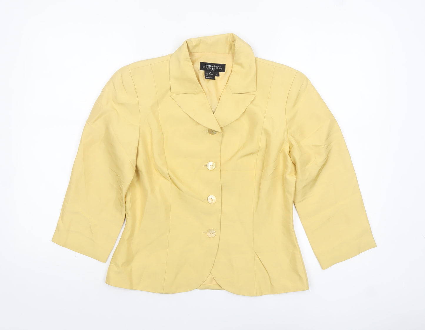 Cynthia Howie Women's Yellow Silk 3/4 Sleeve Single-Breasted Blazer Size 8