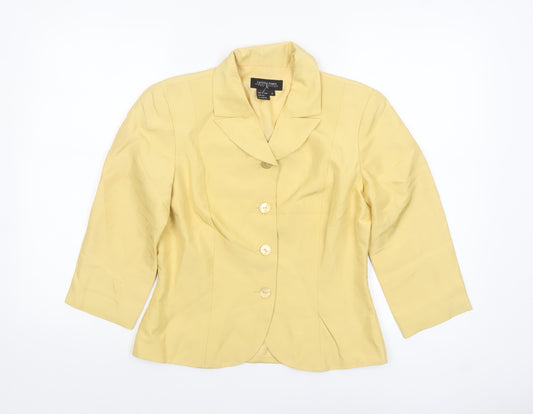 Cynthia Howie Women's Yellow Silk 3/4 Sleeve Single-Breasted Blazer Size 8