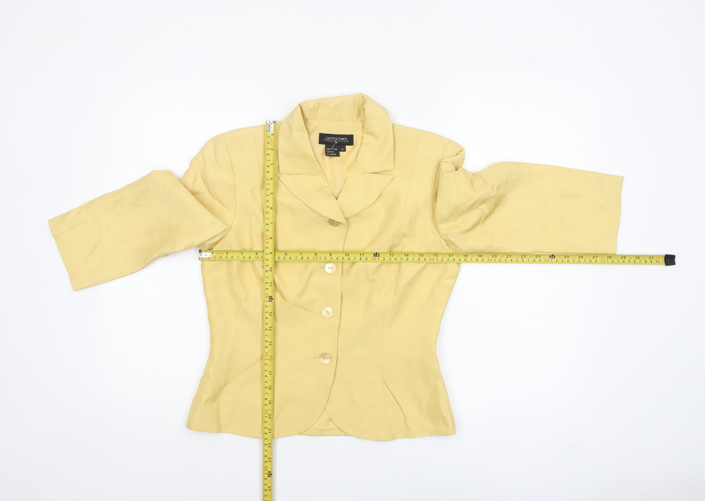 Cynthia Howie Women's Yellow Silk 3/4 Sleeve Single-Breasted Blazer Size 8