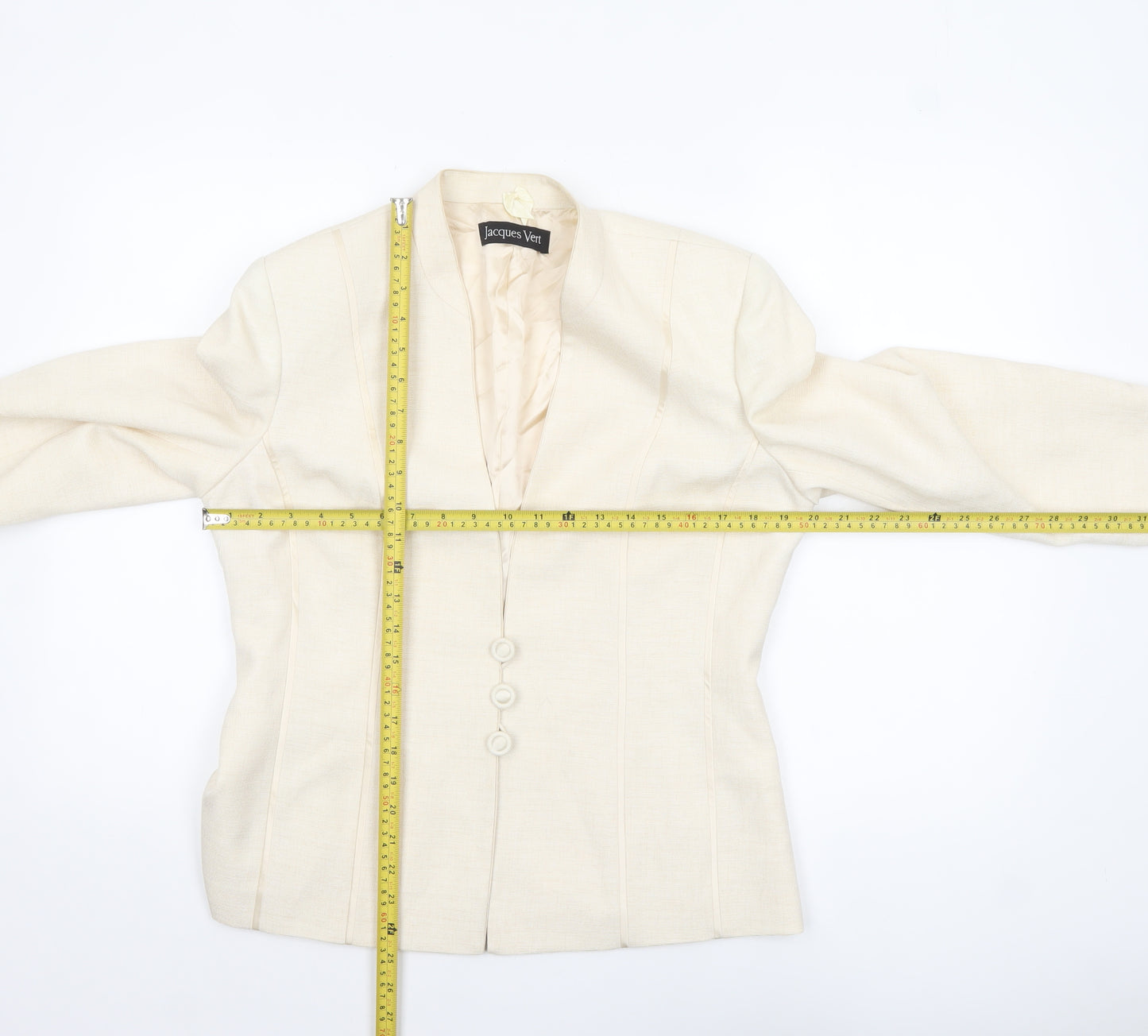 Jacques Vert Women Ivory Blazer UK 12 Single-Breasted Jacket