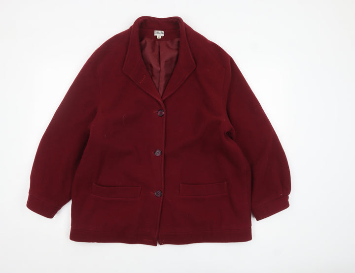 Angela Gore Women's Red Wool Overcoat Size 14 Classic Mid-Length