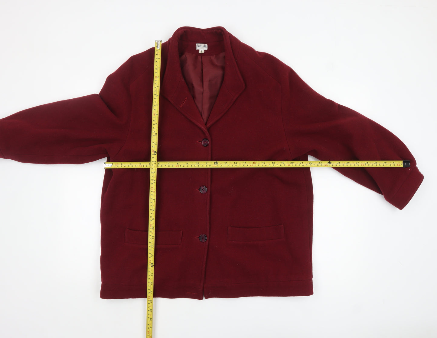 Angela Gore Women's Red Wool Overcoat Size 14 Classic Mid-Length