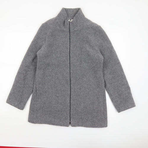 David Nieper Women's Grey Wool Blend Mid-Length Zip Coat Size 10