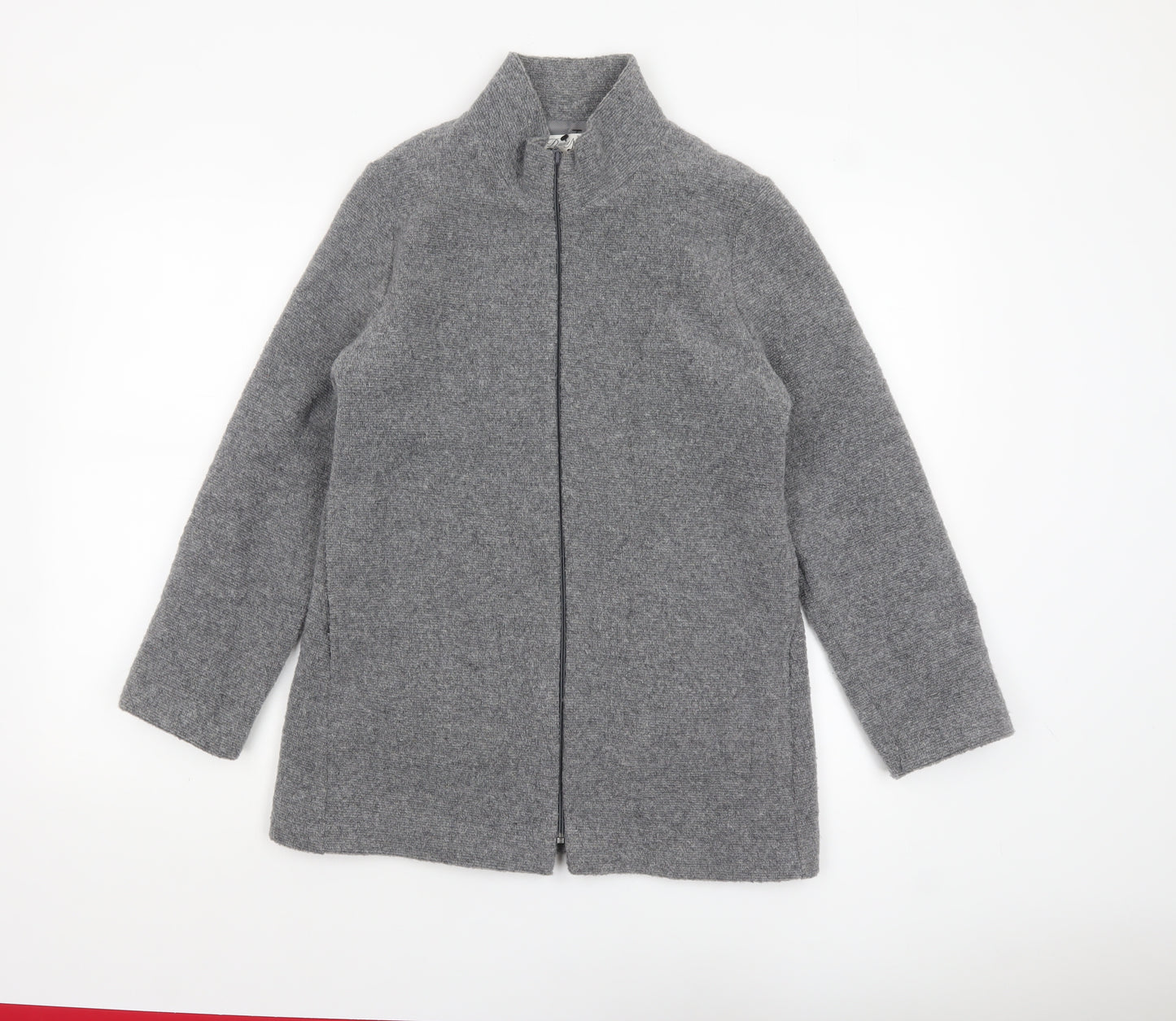 David Nieper Women's Grey Wool Blend Mid-Length Zip Coat Size 10