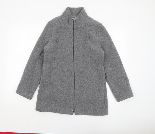 David Nieper Women's Grey Wool Blend Mid-Length Zip Coat Size 10