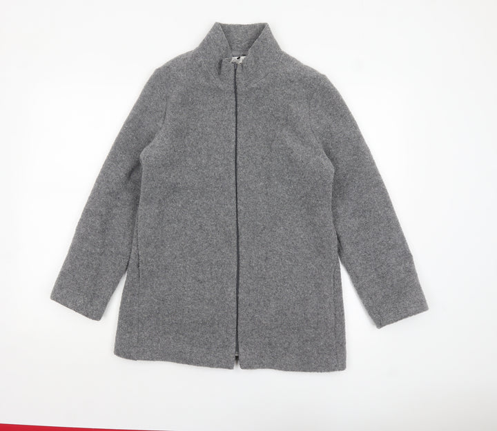 David Nieper Women's Grey Wool Blend Mid-Length Zip Coat Size 10