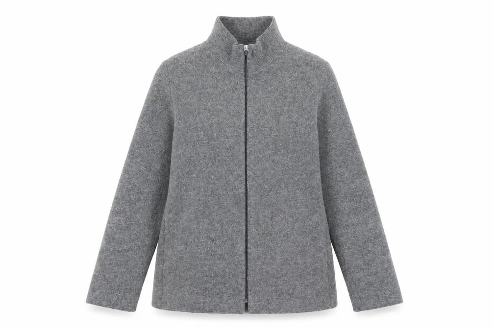 Front view of David Nieper Women's Grey Wool Blend Mid-Length Zip Coat, size 10