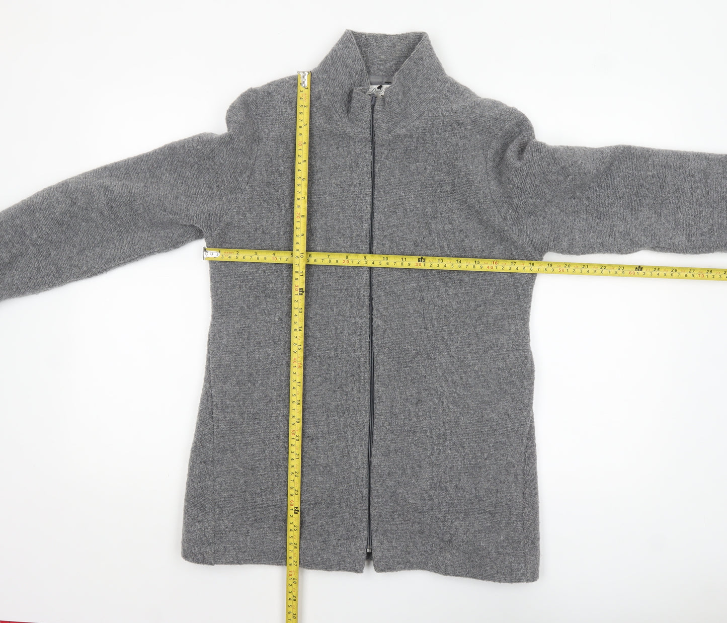 David Nieper Women's Grey Wool Blend Mid-Length Zip Coat Size 10