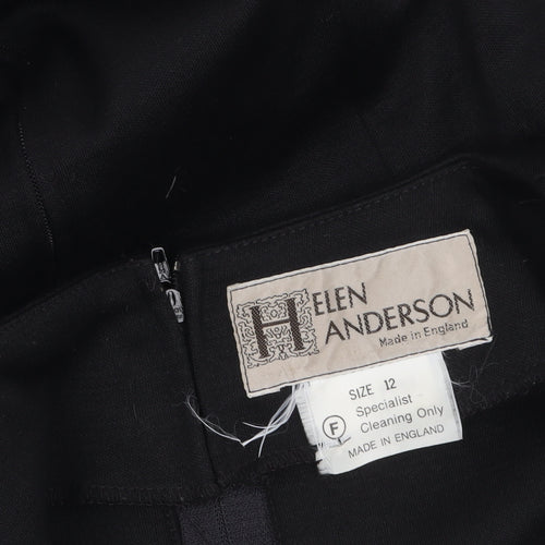 Helen Anderson Women’s Black Wool Wrap Dress Size 12 Long Sleeve Flower Detail
