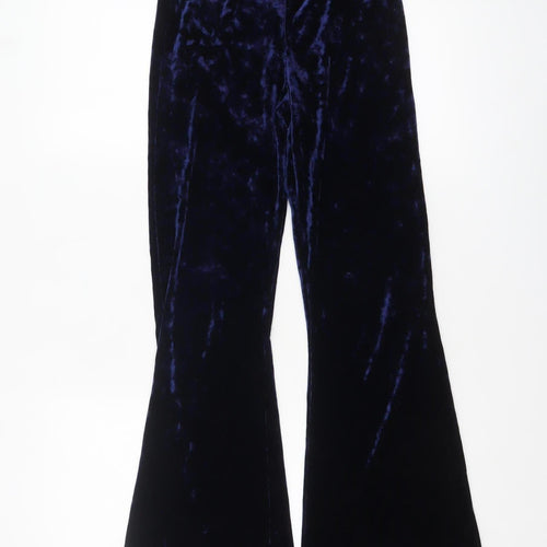 ASOS Women Navy Blue Velvet Flared Trousers UK 6