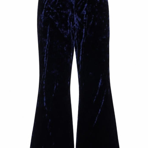 ASOS Women Navy Blue Velvet Flared Trousers UK 6