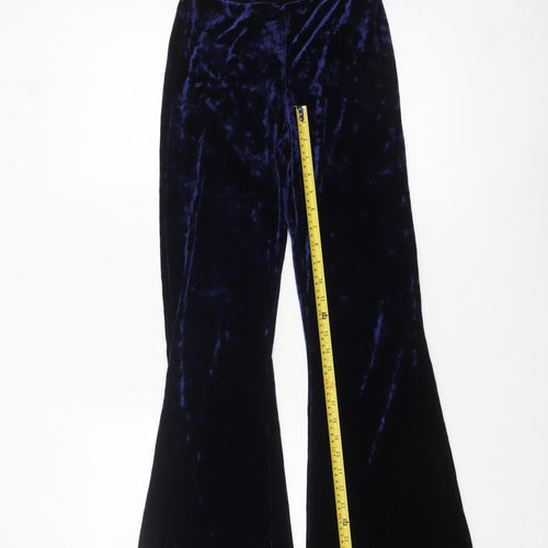 ASOS Women Navy Blue Velvet Flared Trousers UK 6