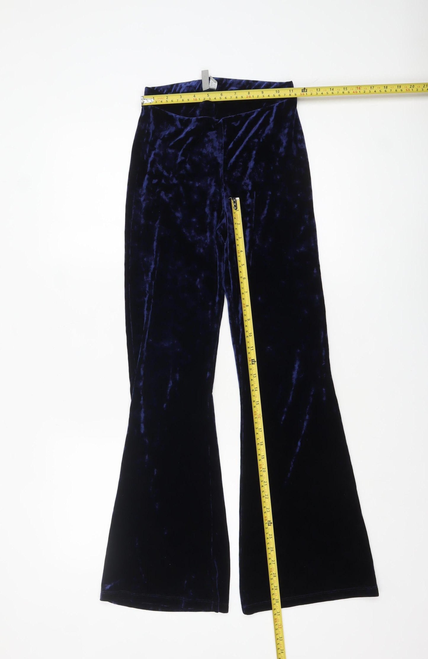 ASOS Women Navy Blue Velvet Flared Trousers UK 6