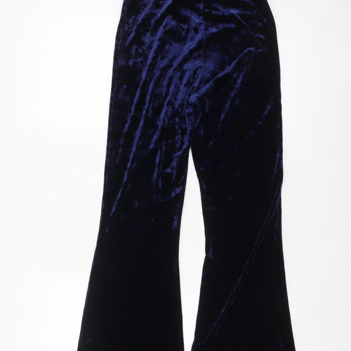 ASOS Women Navy Blue Velvet Flared Trousers UK 6