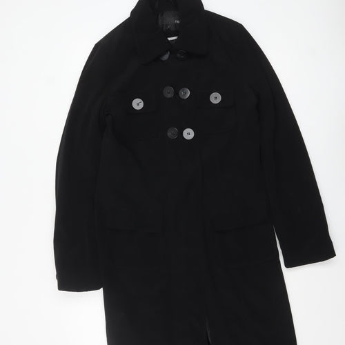 Next Women Black Long Trench Coat Size 10 Classic Buttoned Style