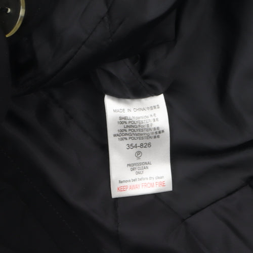 Next Women Black Long Trench Coat Size 10 Classic Buttoned Style