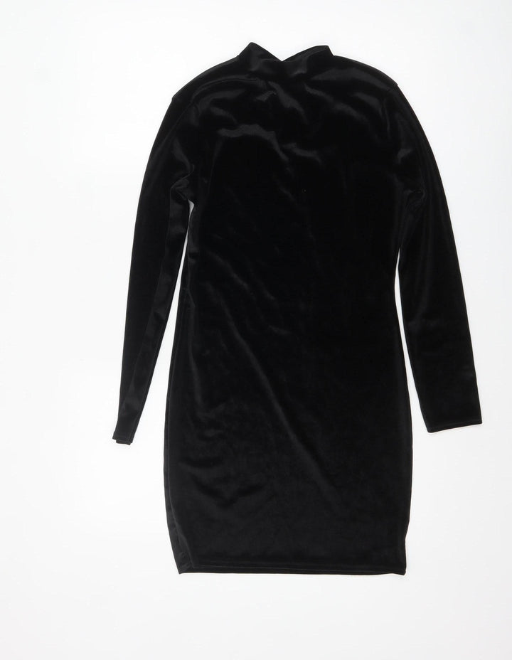 Boohoo Women’s Black Velvet Bodycon Dress Size 14 Evening Party