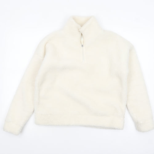 Souluxe Women Ivory Fleece 1/4 Zip Pullover Sweatshirt Size S