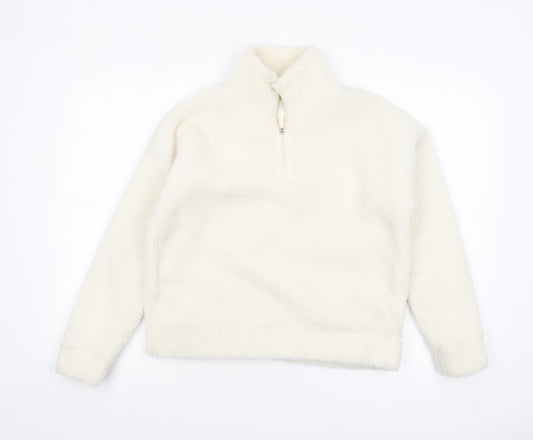 Souluxe Women Ivory Fleece 1/4 Zip Pullover Sweatshirt Size S