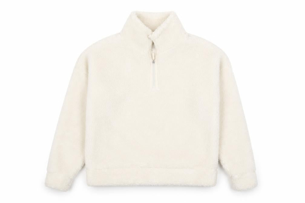 Front view of Souluxe Women Ivory Fleece 1/4 Zip Pullover Sweatshirt, size S