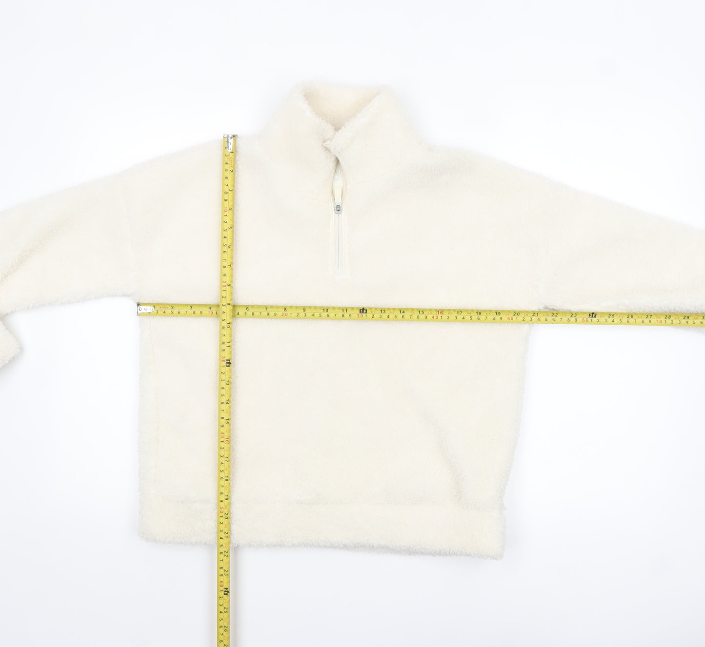 Souluxe Women Ivory Fleece 1/4 Zip Pullover Sweatshirt Size S