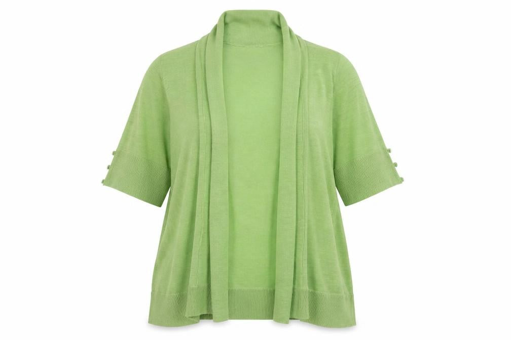 Front view of Wallis Women Green, size 14, Lightweight Open Knit Cardigan
